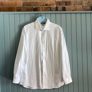 MK Slim Fit Solid White Cotton Dress Shirt Size Large